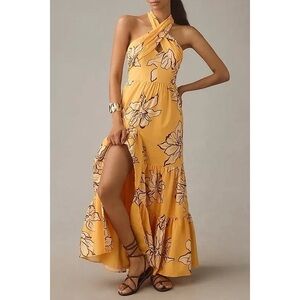 Hutch Floral Halter Dress Yellow Sz 10 NWT